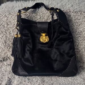 Talbots Vintage Black Calf Hair Leather Shoulder Bag
